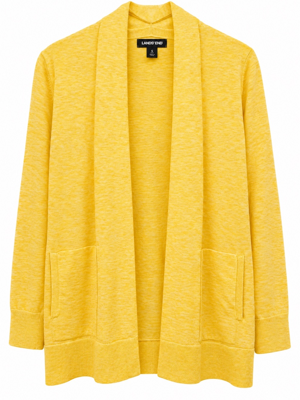 Lands’ End Small Yellow Heathered Open Front Cotton Cardigan Pockets